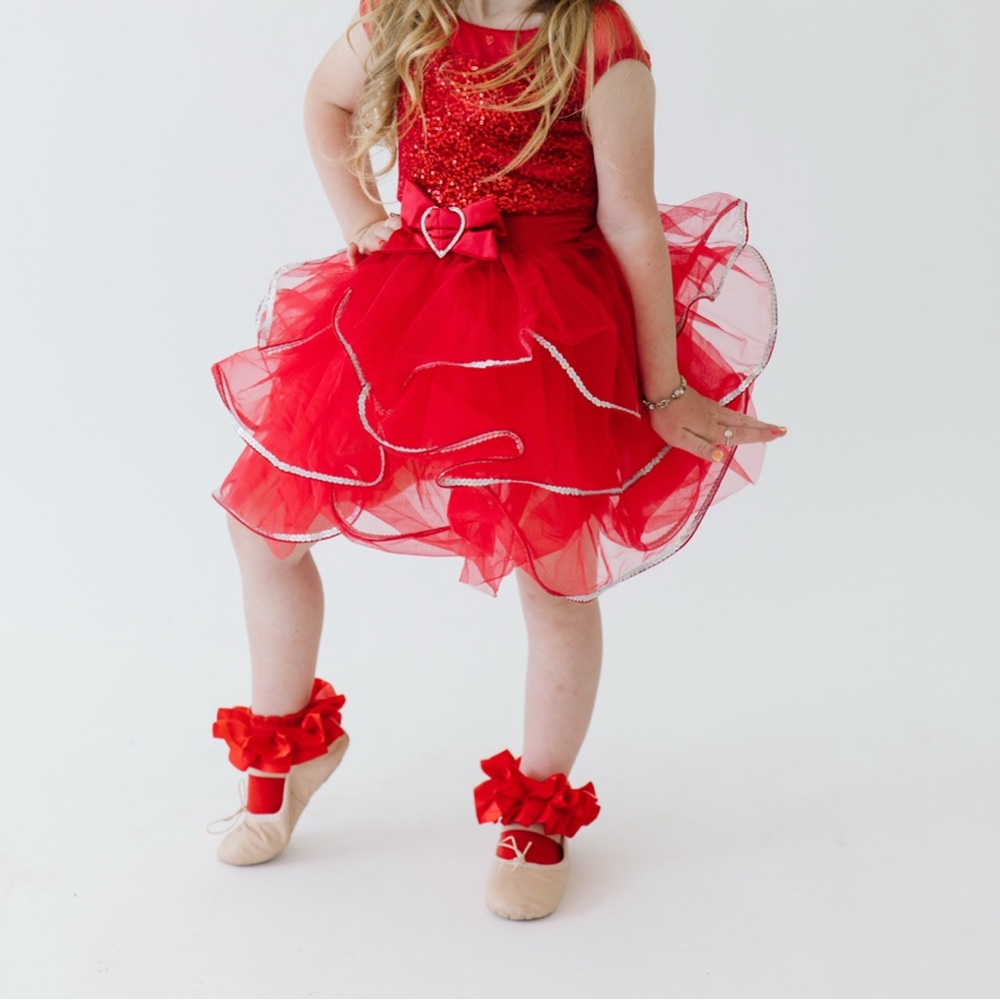 Red Sequin Tulle Dress with Heart Detail